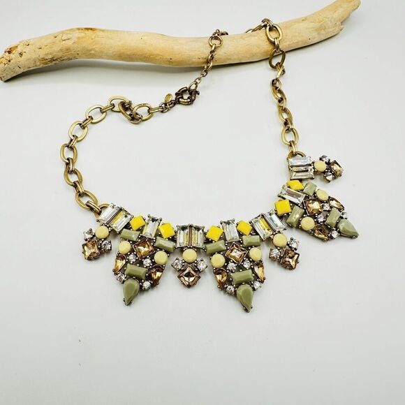 J. Crew Rhinestone Jadeite Brulee Crystal Bib Statement Necklace - Picture 2 of 5
